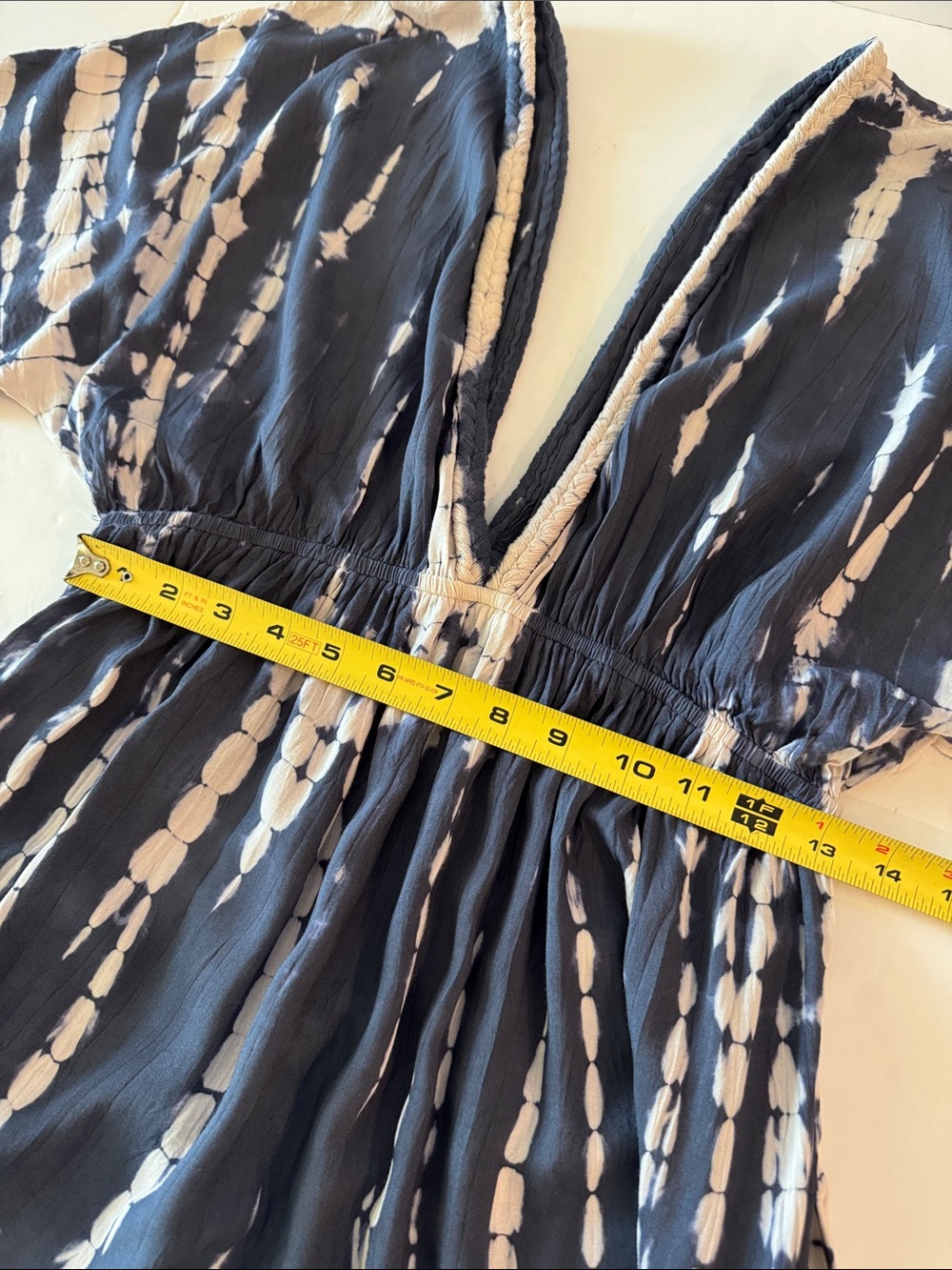 Raviya Navy & White Boho Tie-Dye Deep V Midi Dress/ Coverup, Lightweight - Picture 11 of 15